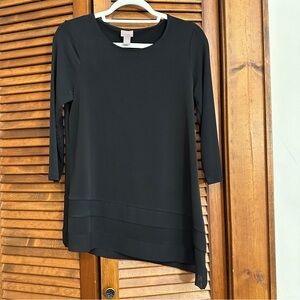 NWT Chicos asymmetrical hem 3/4 length sleeve black tunic  shirt, S